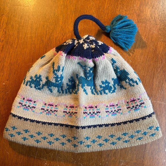 Mustash Hats 100% Wool Knit Nordic Beanie Tassel Alpine Ski Outdoors Fair Isle - Picture 1 of 9